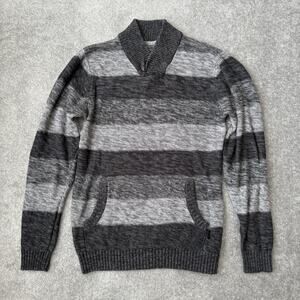 Trash Nouveau Sweater Mens Large Gray Shawl Collar Toggle Pullover Striped Knit